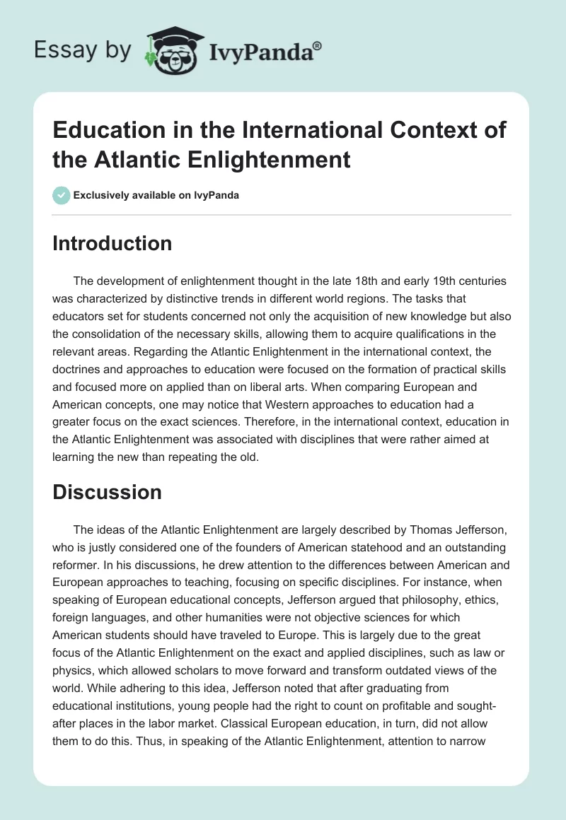 Education in the International Context of the Atlantic Enlightenment. Page 1