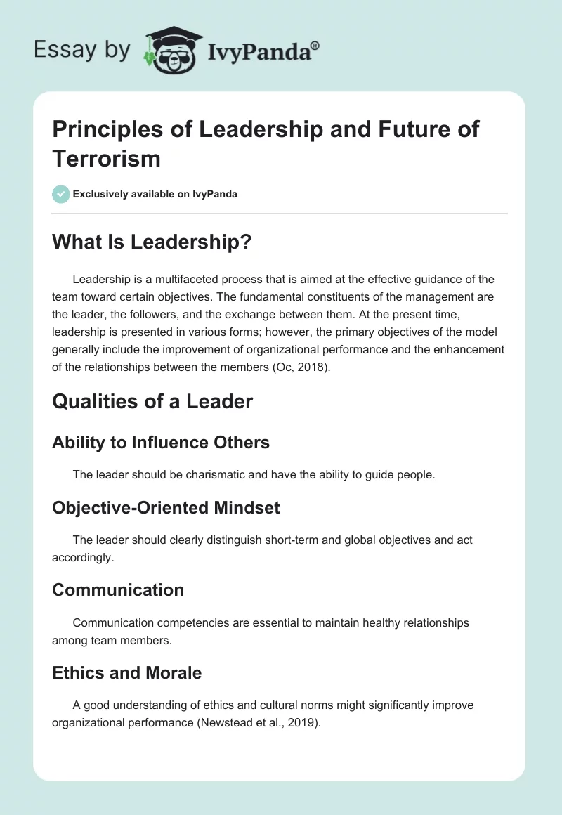 Principles of Leadership and Future of Terrorism. Page 1