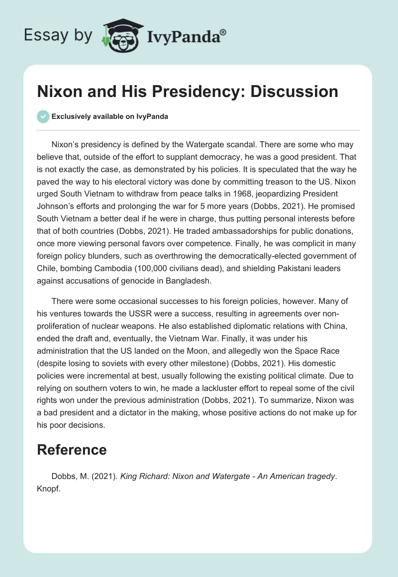 Nixon and His Presidency: Discussion. Page 1