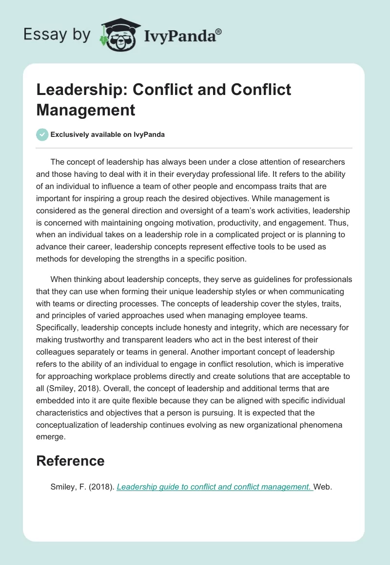 Leadership: Conflict and Conflict Management. Page 1