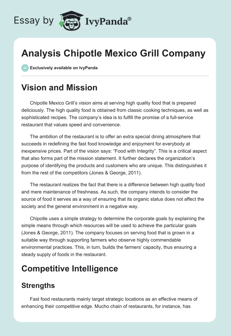 Analysis Chipotle Mexico Grill Company. Page 1