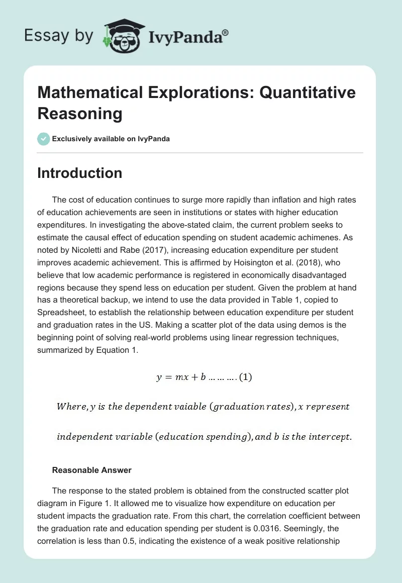 Mathematical Explorations: Quantitative Reasoning. Page 1