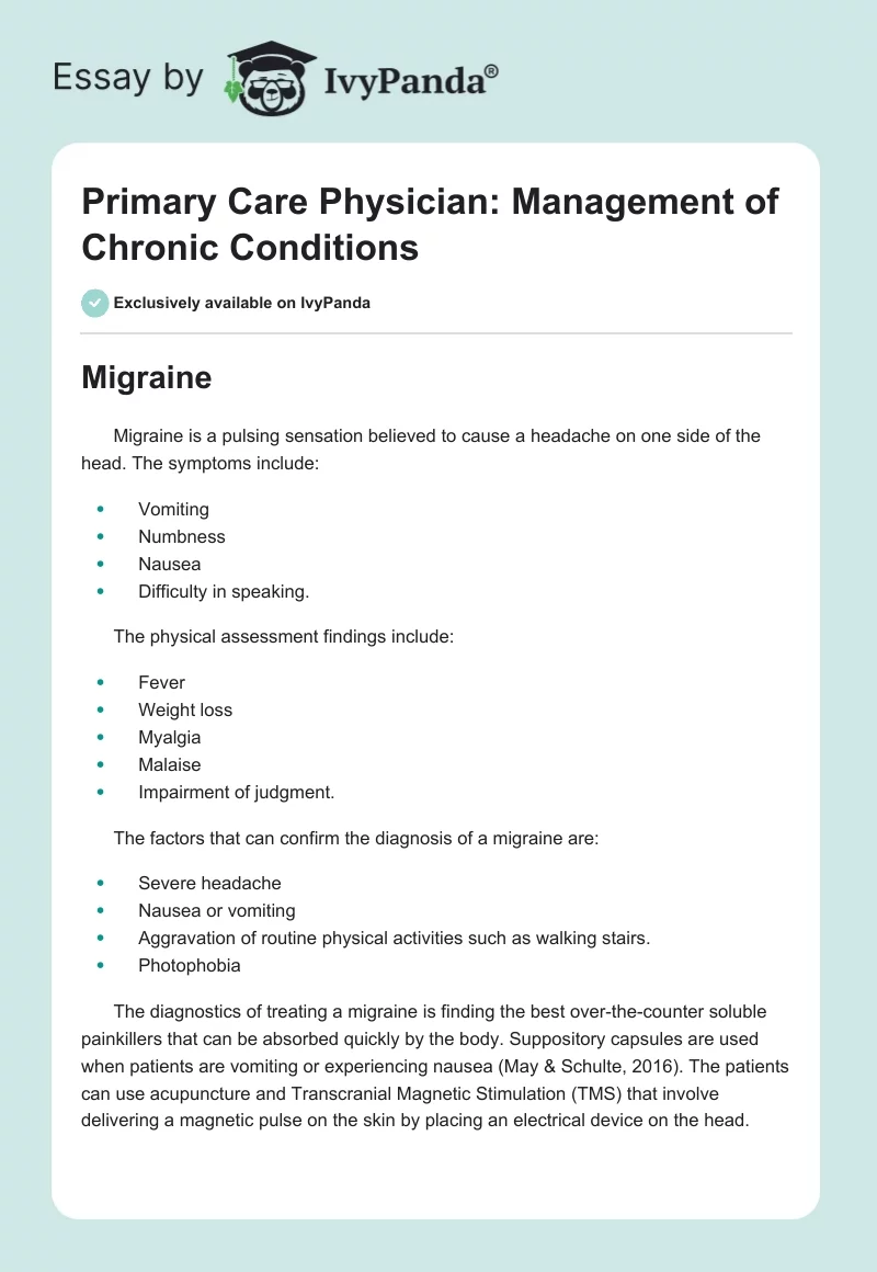 Primary Care Physician: Management of Chronic Conditions. Page 1