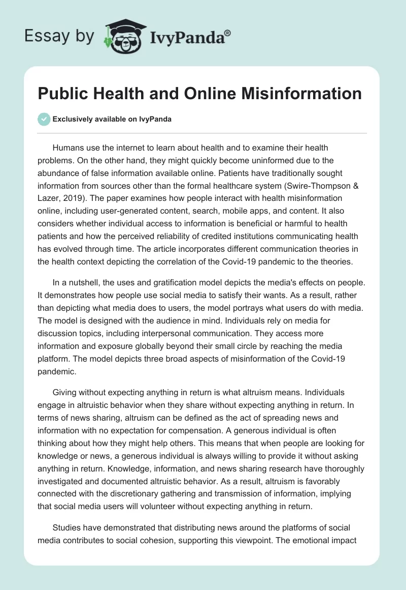Public Health and Online Misinformation. Page 1