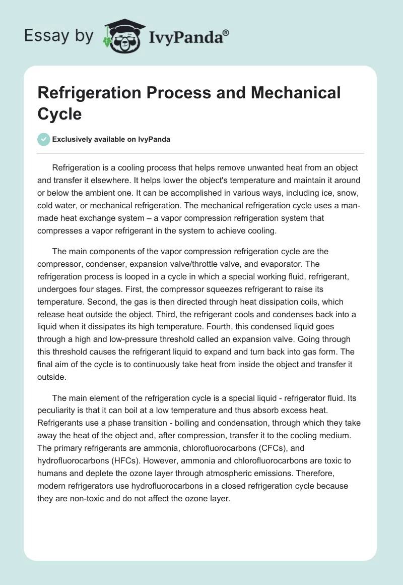 Refrigeration Process and Mechanical Cycle. Page 1