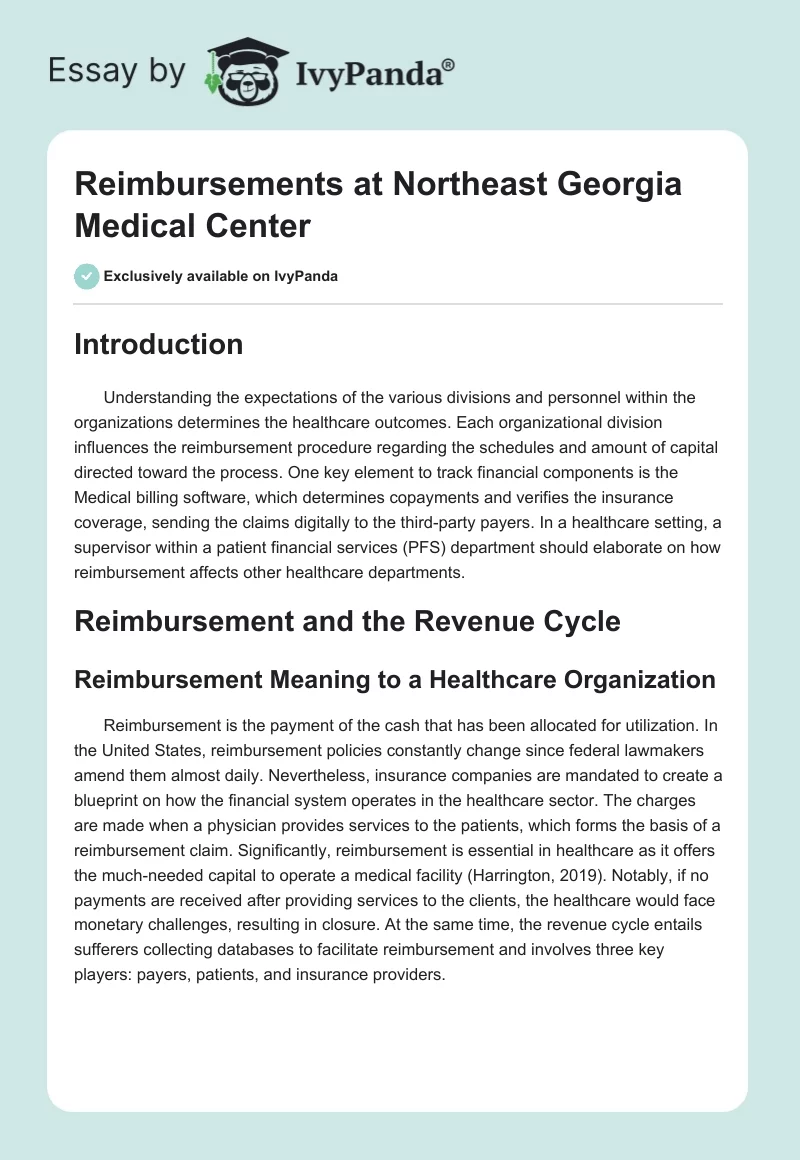Reimbursements at Northeast Georgia Medical Center. Page 1