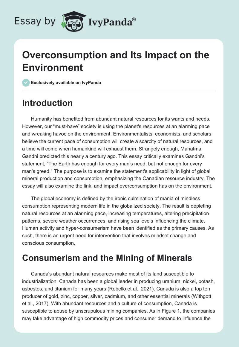 Overconsumption and Its Impact on the Environment. Page 1