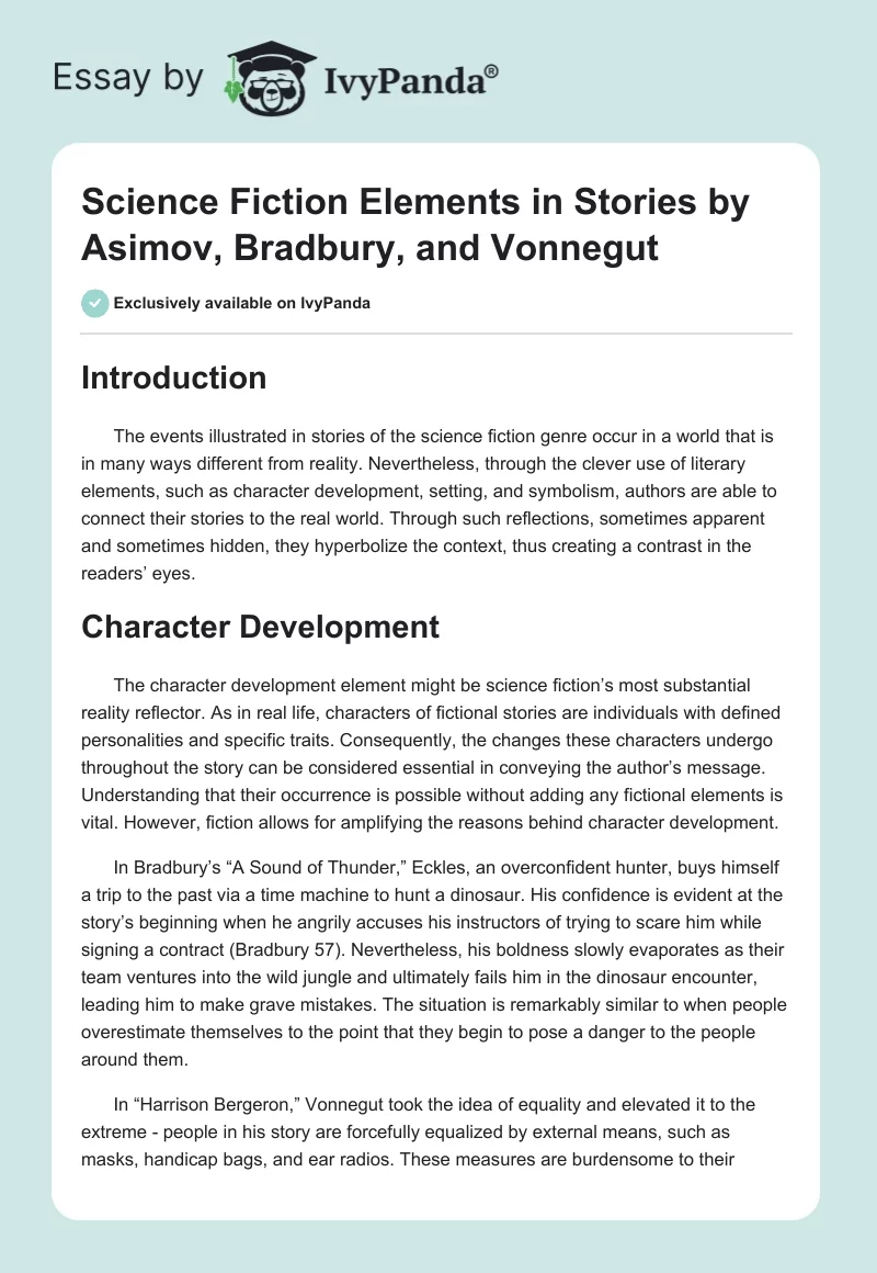 Science Fiction Elements in Stories by Asimov, Bradbury, and Vonnegut. Page 1