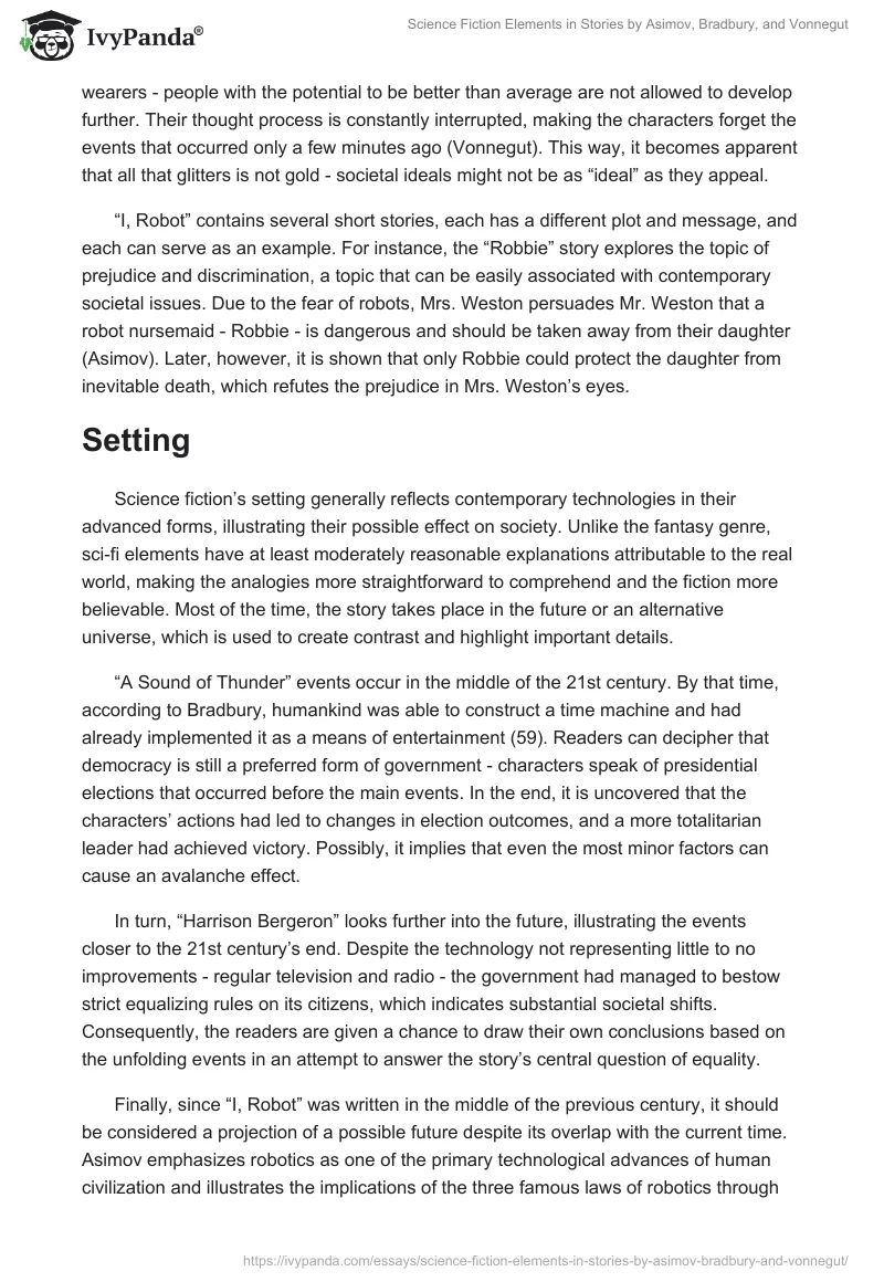 Science Fiction Elements in Stories by Asimov, Bradbury, and Vonnegut. Page 2