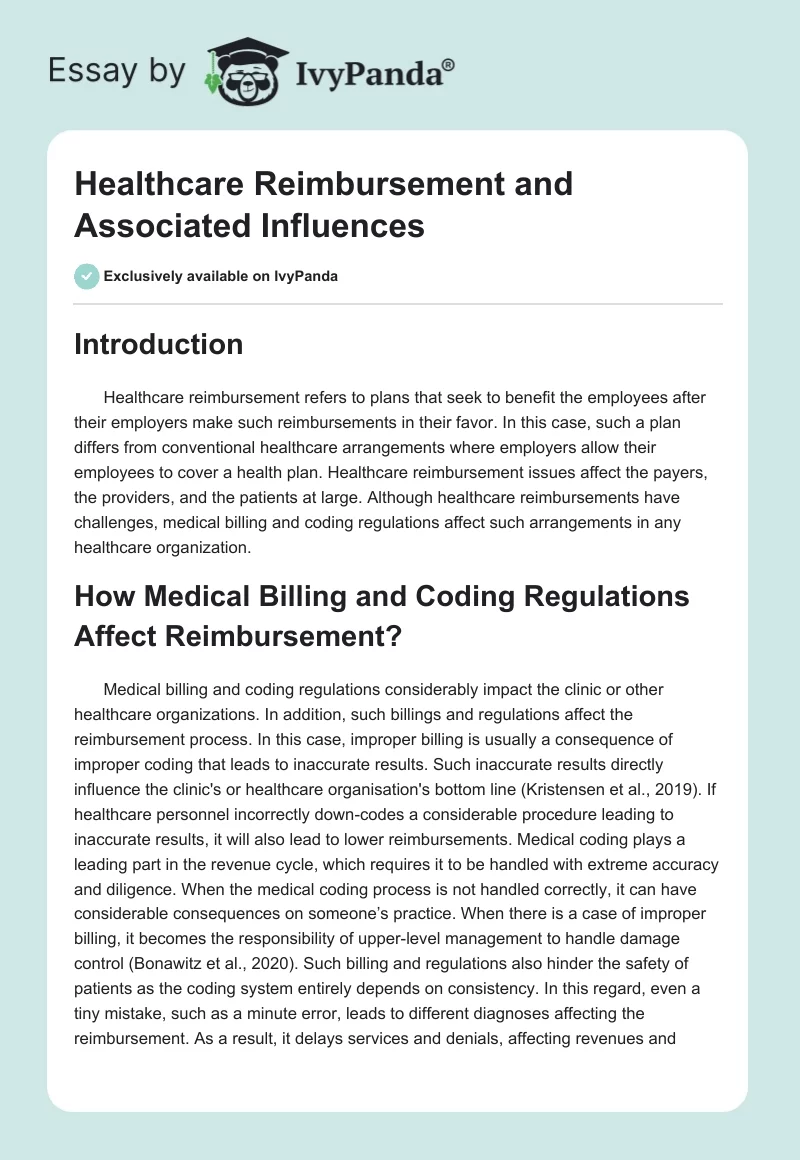 Healthcare Reimbursement and Associated Influences. Page 1