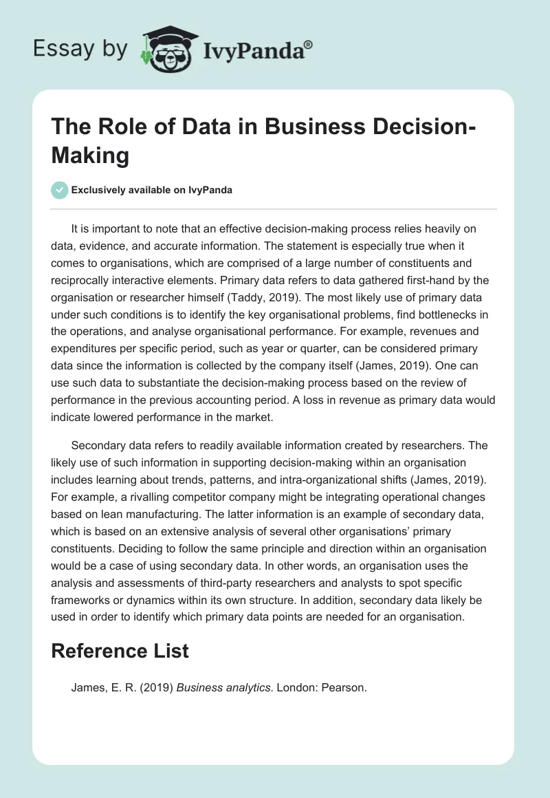 The Role of Data in Business Decision-Making. Page 1