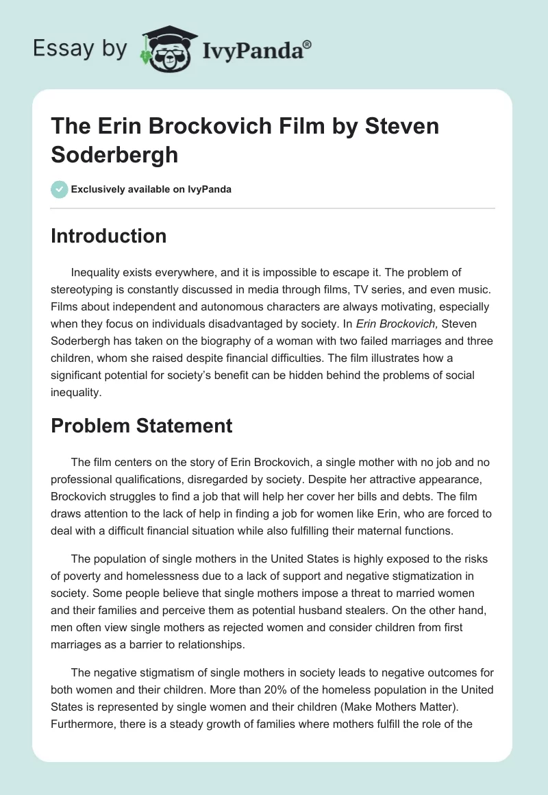 The "Erin Brockovich" Film by Steven Soderbergh. Page 1
