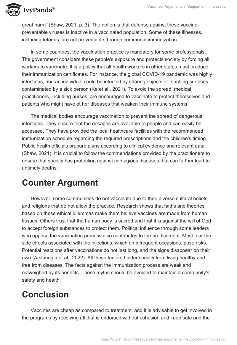Vaccines: Arguments in Support of Immunization. Page 4