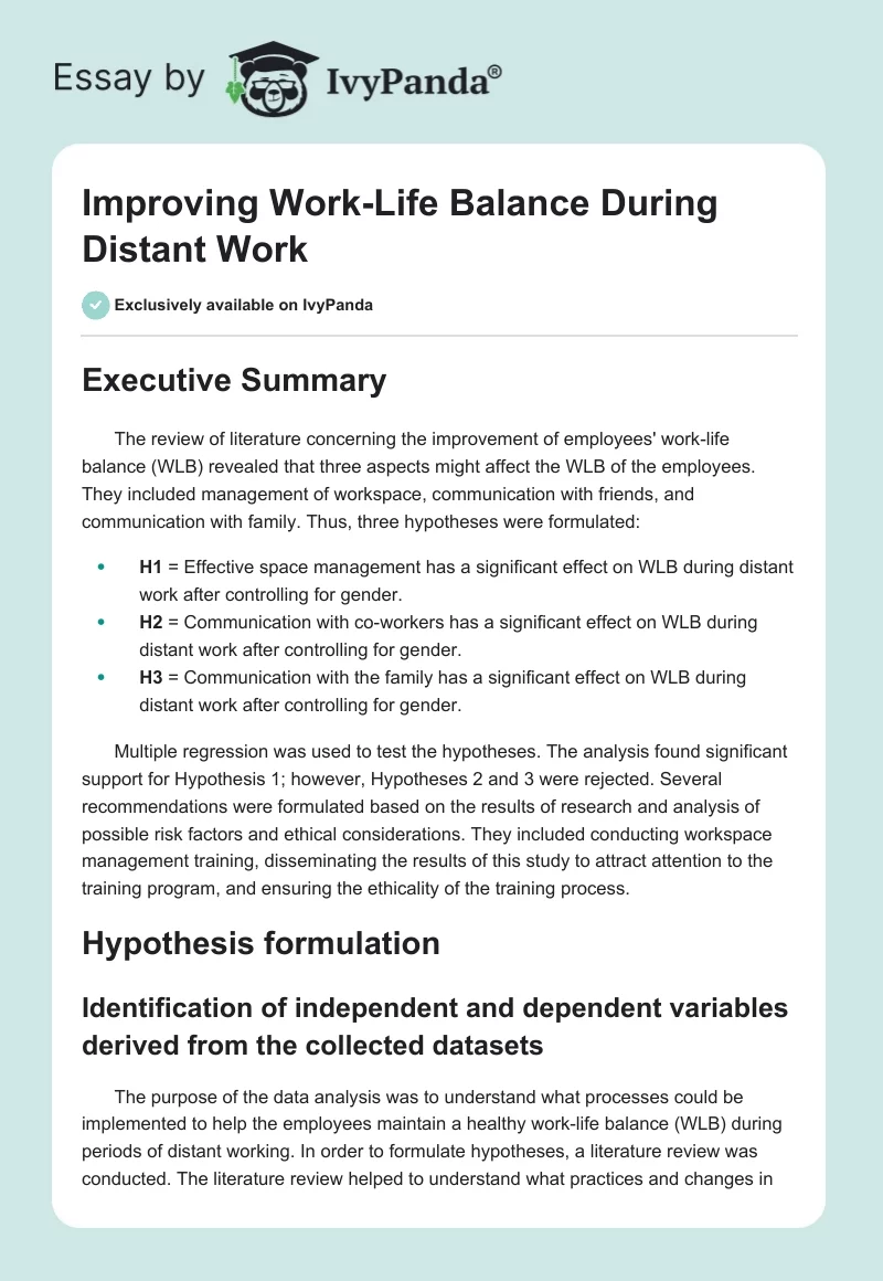 Improving Work-Life Balance During Distant Work. Page 1