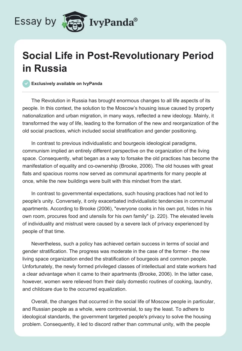 Social Life in Post-Revolutionary Period in Russia. Page 1