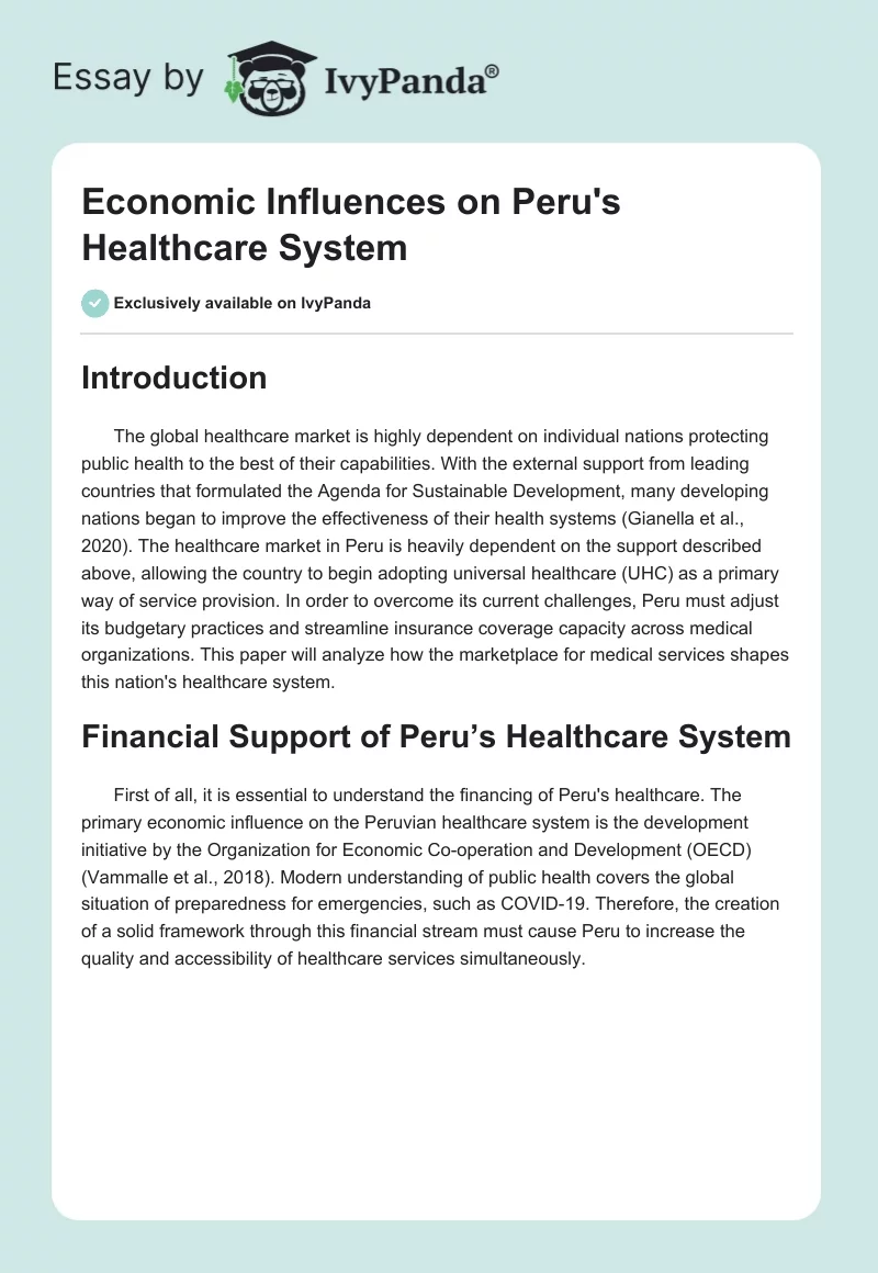 Economic Influences on Peru's Healthcare System. Page 1