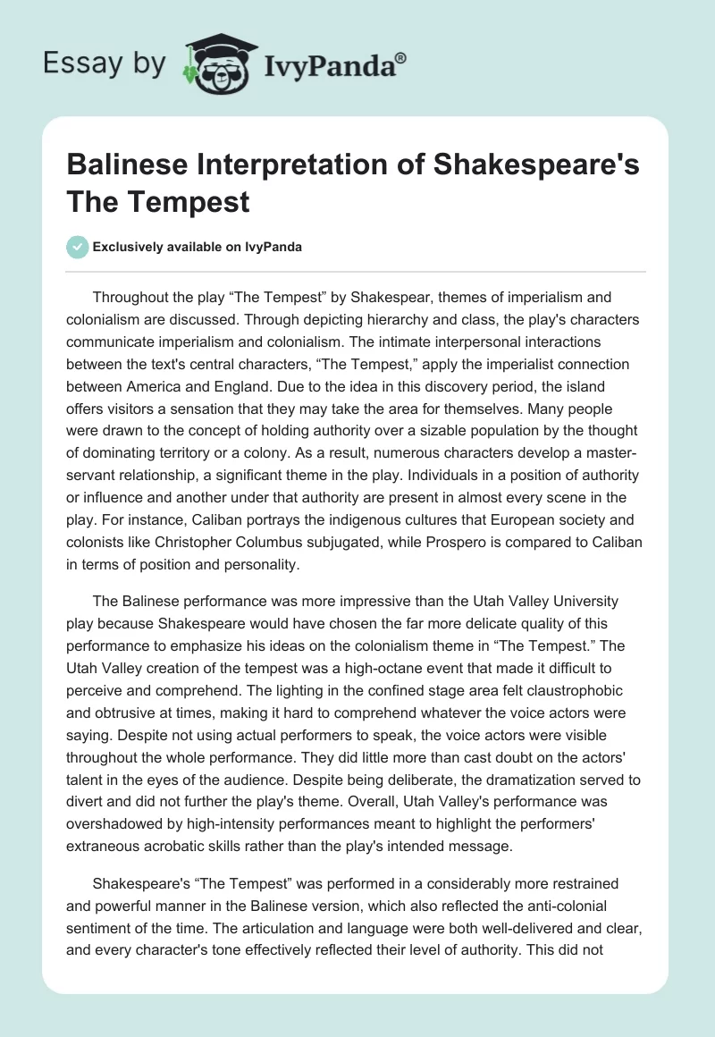 Balinese Interpretation of Shakespeare's "The Tempest". Page 1