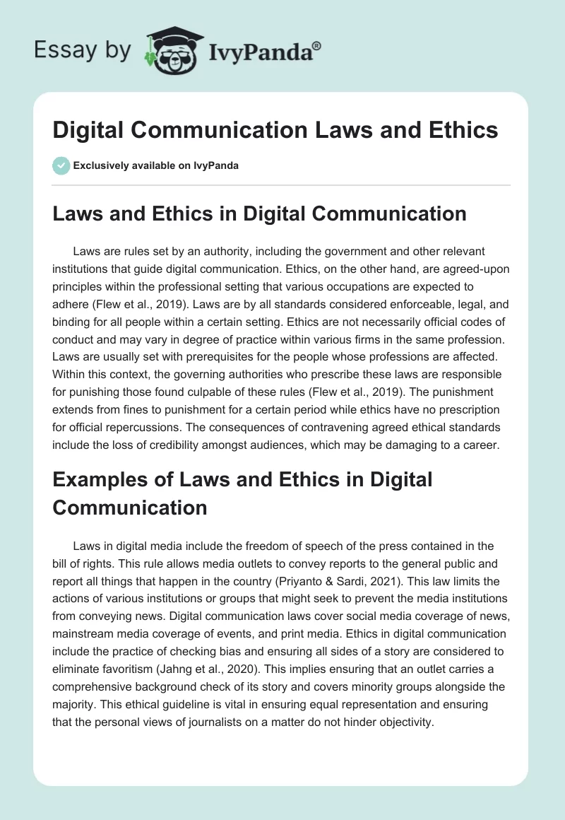 Digital Communication Laws and Ethics. Page 1