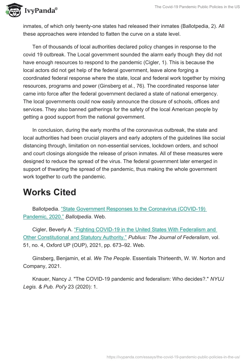 The Covid-19 Pandemic Public Policies in the US. Page 2