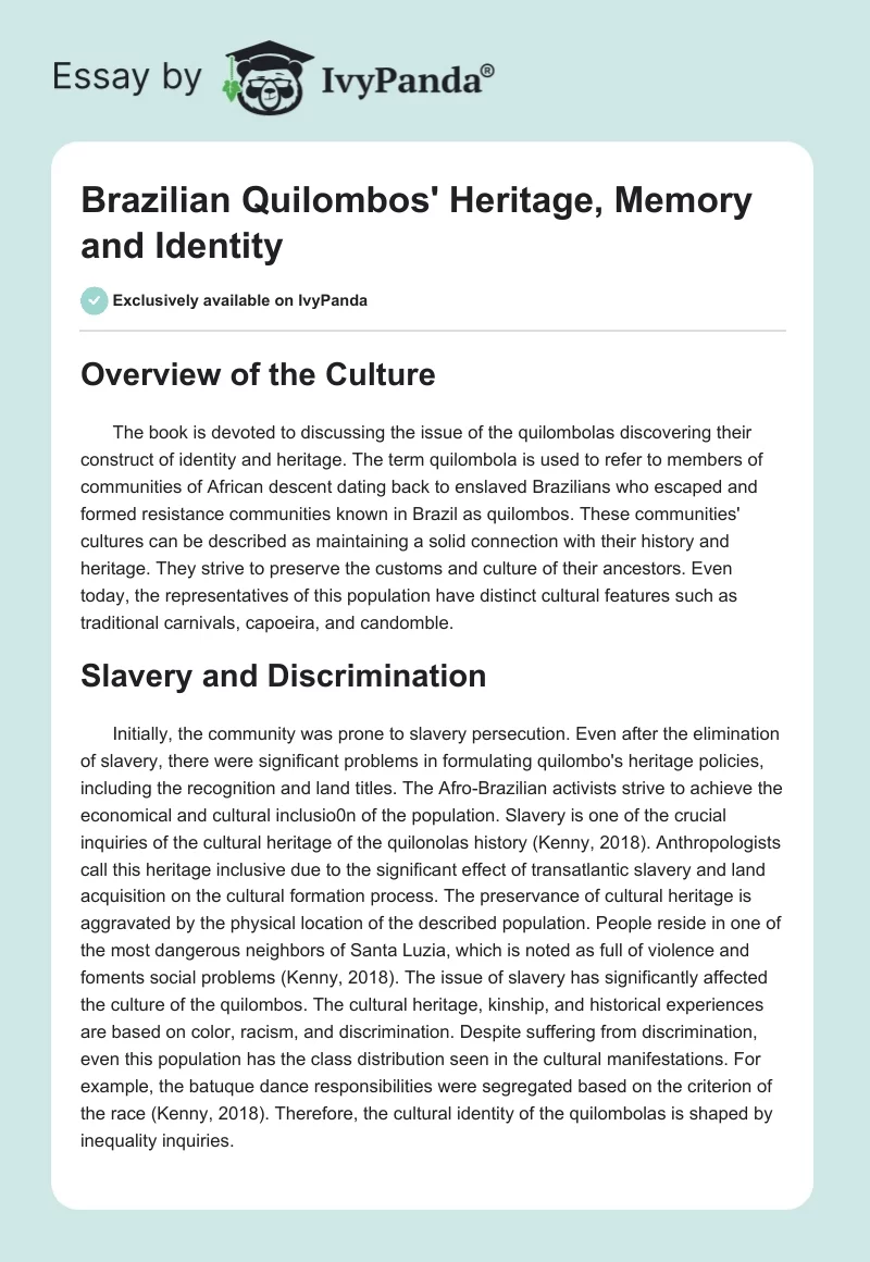 Brazilian Quilombos' Heritage, Memory and Identity. Page 1