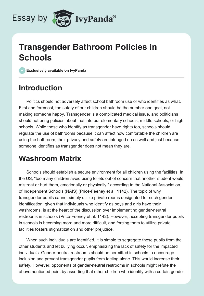 Transgender Bathroom Policies in Schools. Page 1