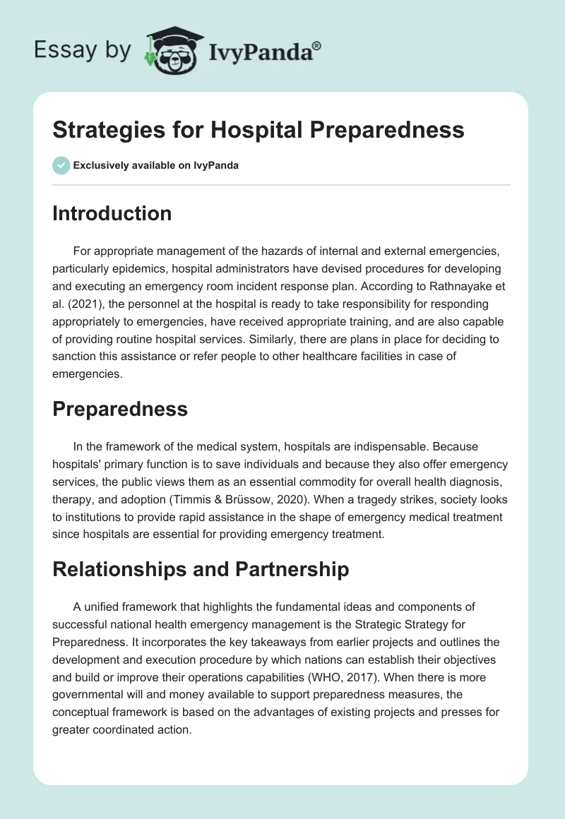 Strategies for Hospital Preparedness. Page 1