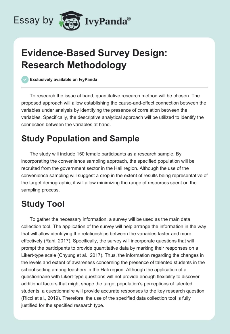 Evidence‐Based Survey Design: Research Methodology. Page 1