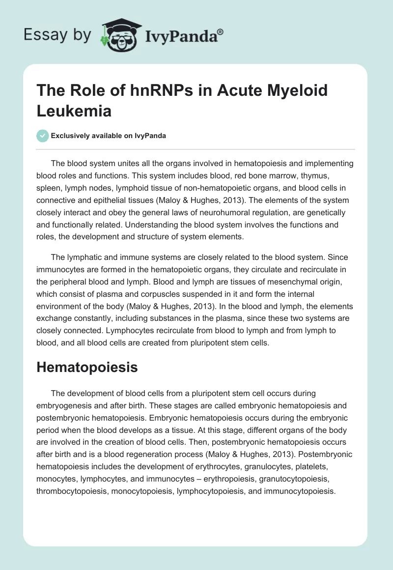 The Role of hnRNPs in Acute Myeloid Leukemia. Page 1