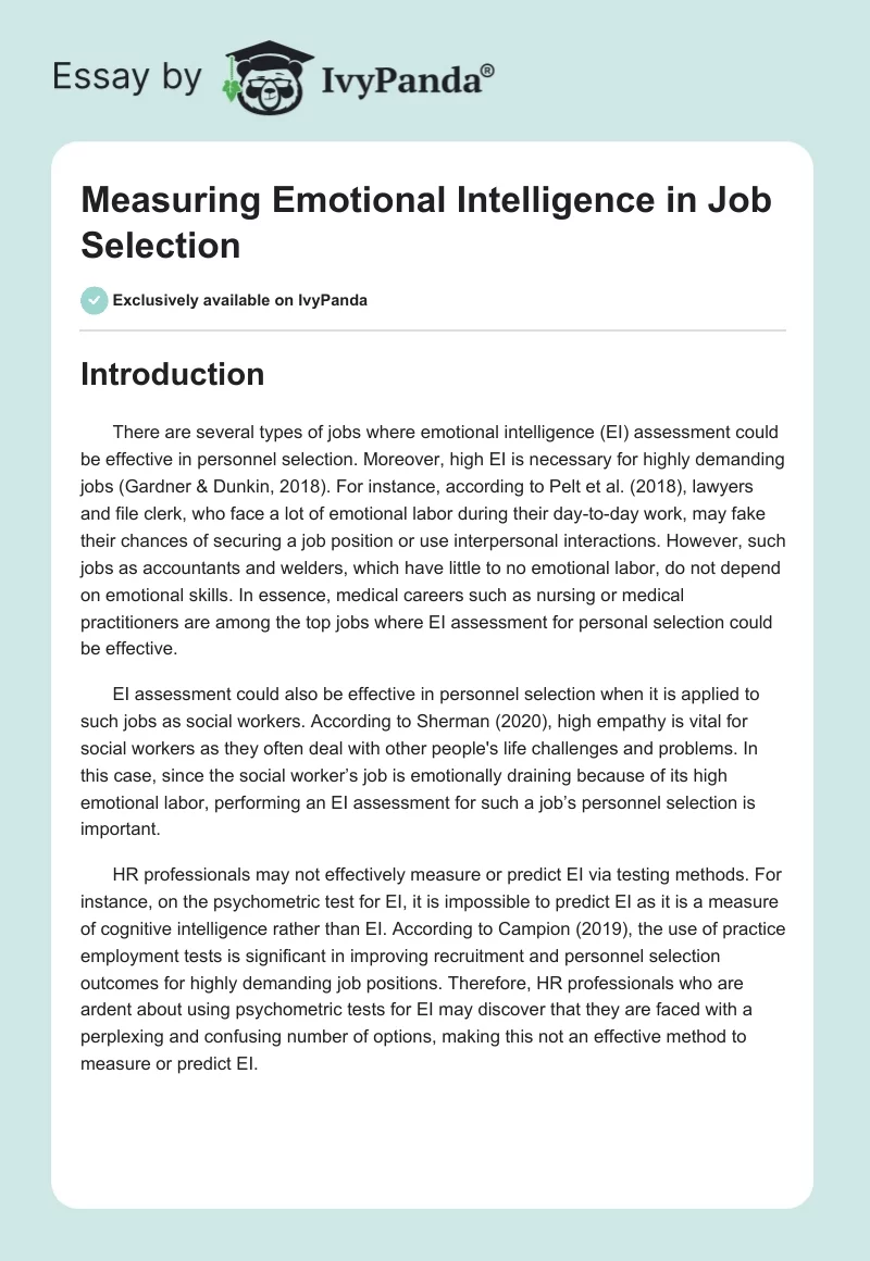 Measuring Emotional Intelligence in Job Selection. Page 1