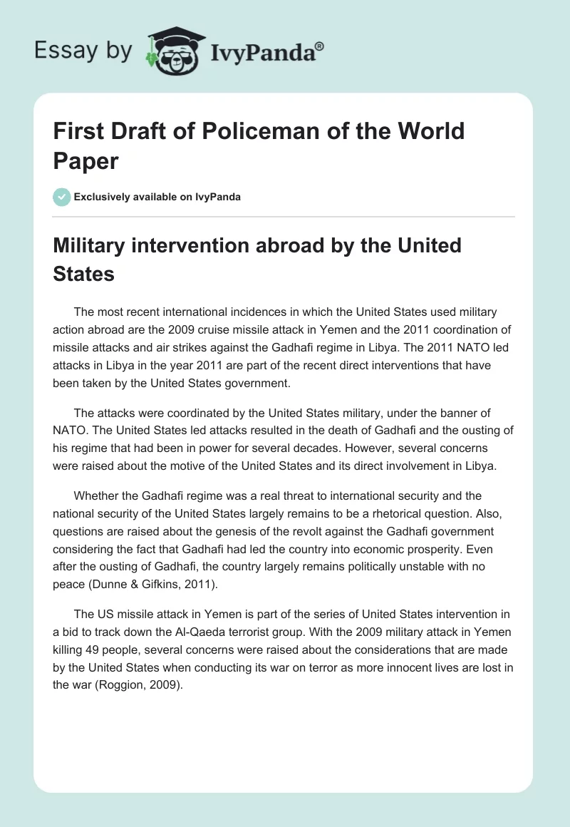 First Draft of Policeman of the World Paper. Page 1