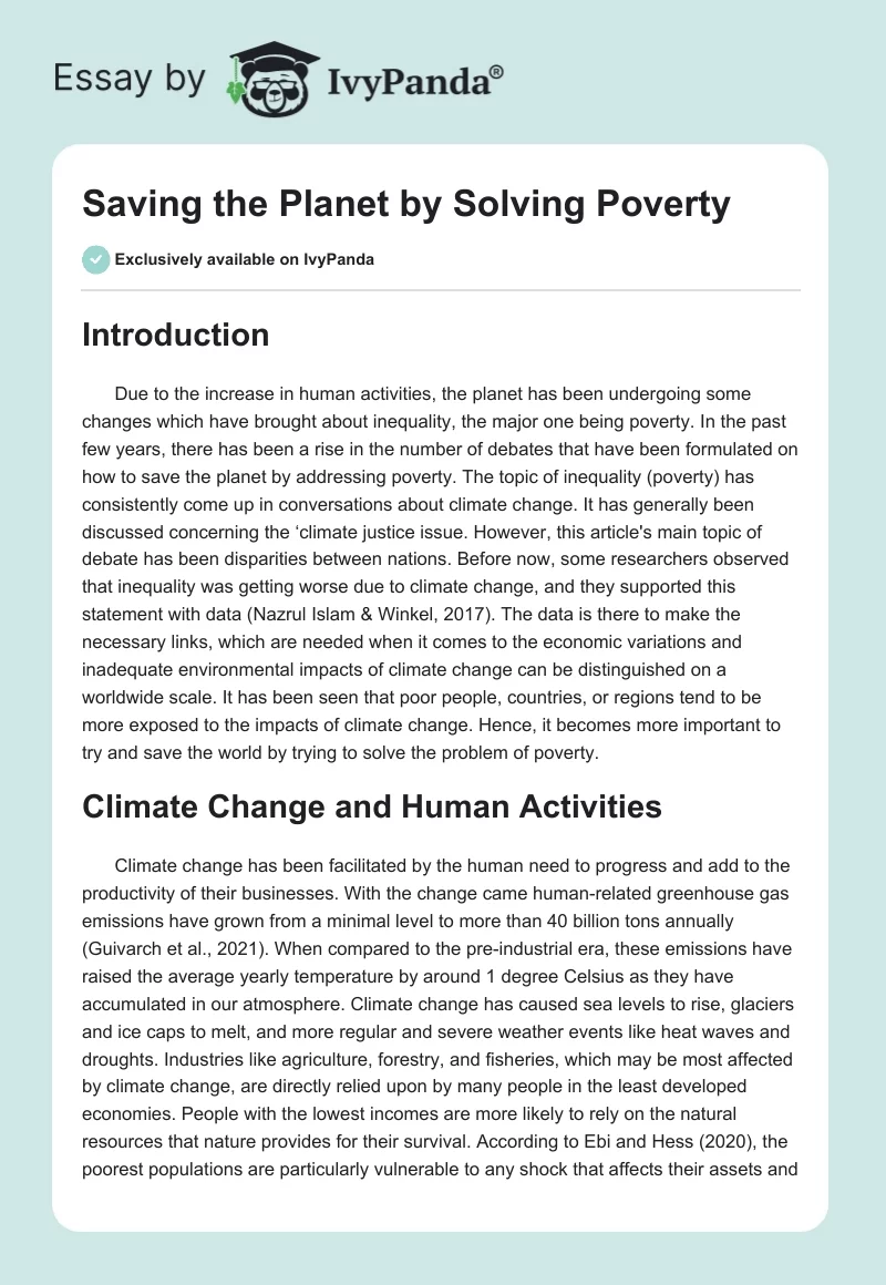 Saving the Planet by Solving Poverty. Page 1