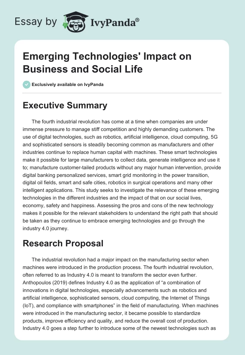 Emerging Technologies' Impact on Business and Social Life. Page 1