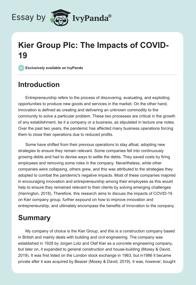 Kier Group Plc: The Impacts of COVID-19. Page 1