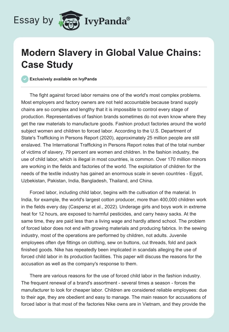 Modern Slavery in Global Value Chains: Case Study. Page 1