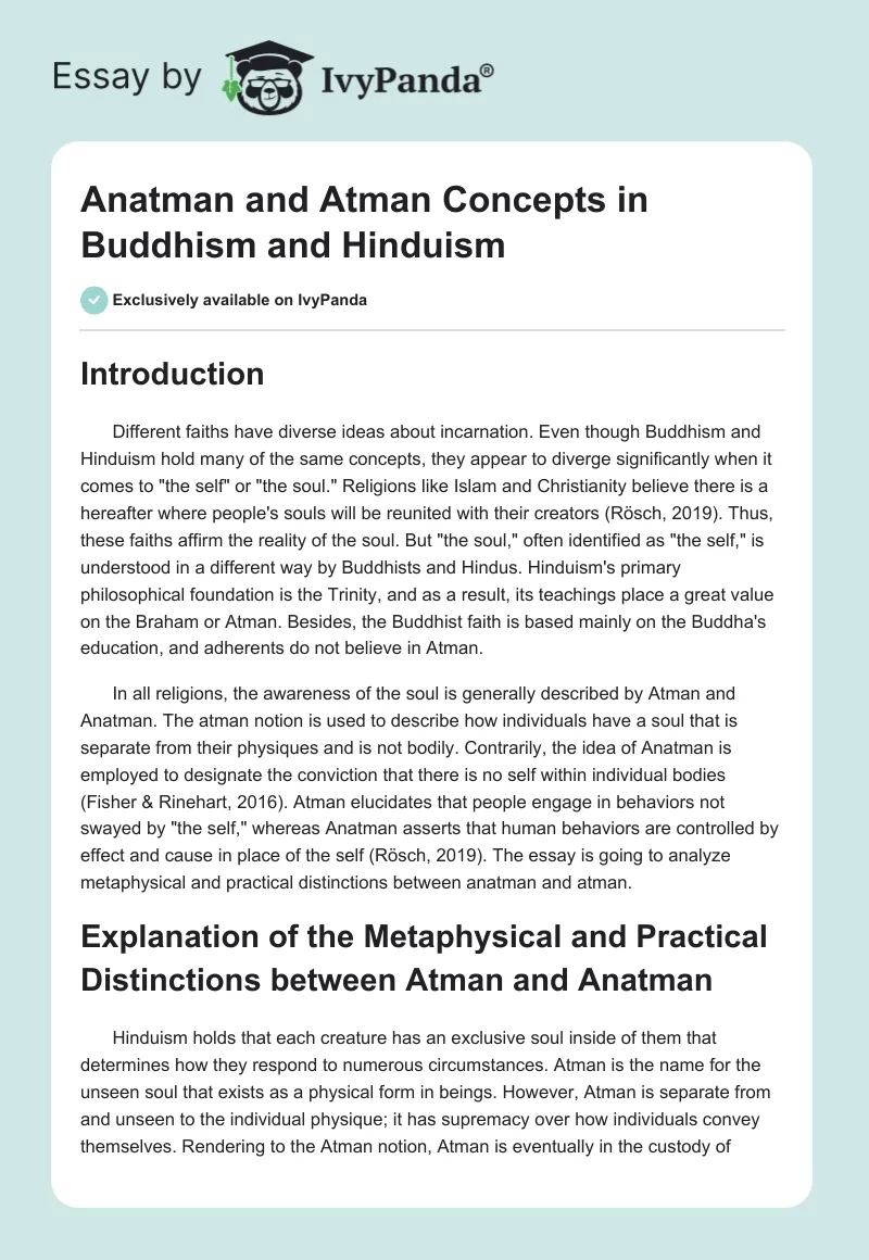 Anatman and Atman Concepts in Buddhism and Hinduism. Page 1