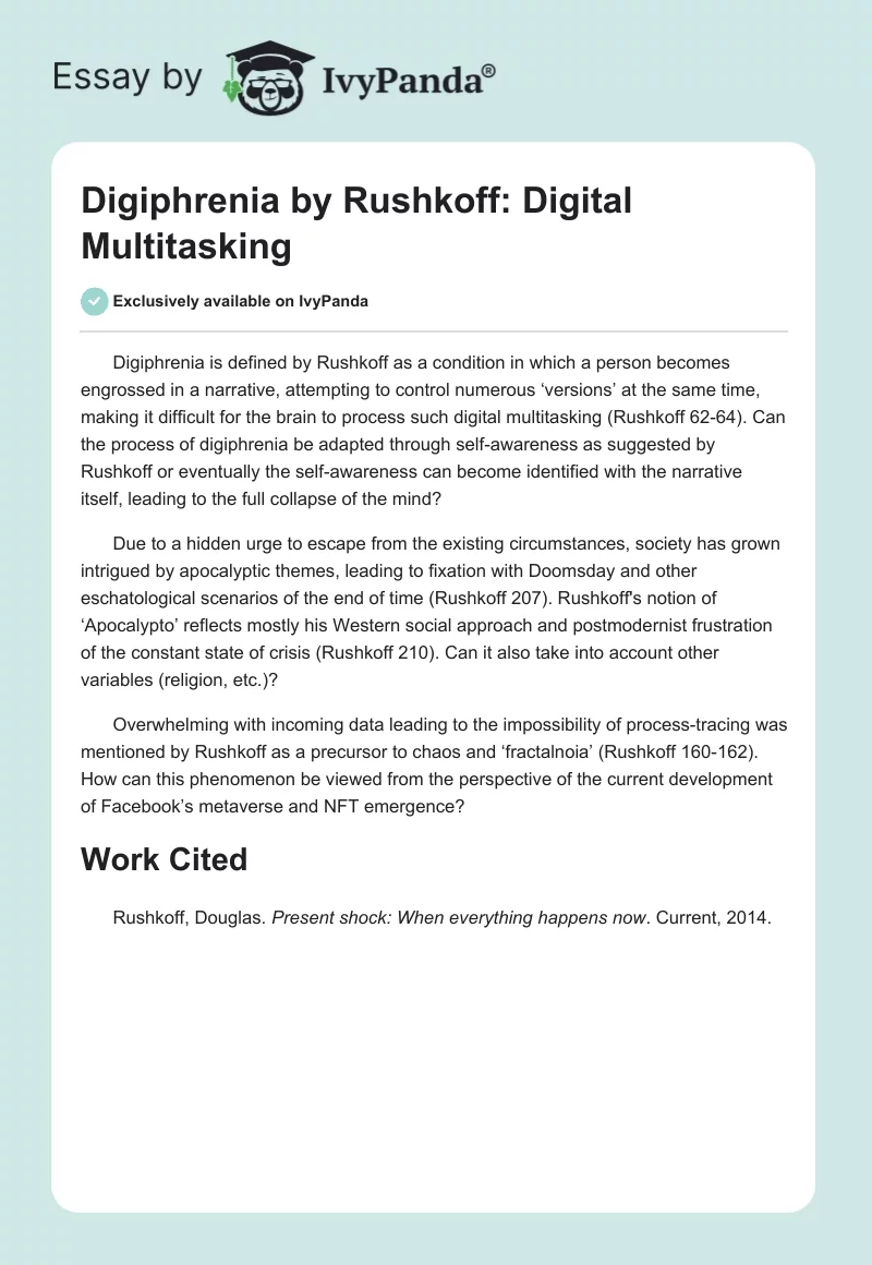 Digiphrenia by Rushkoff: Digital Multitasking. Page 1
