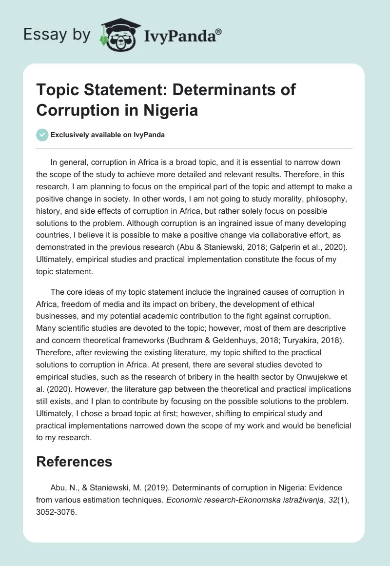 Determinants of Corruption in Nigeria. Page 1
