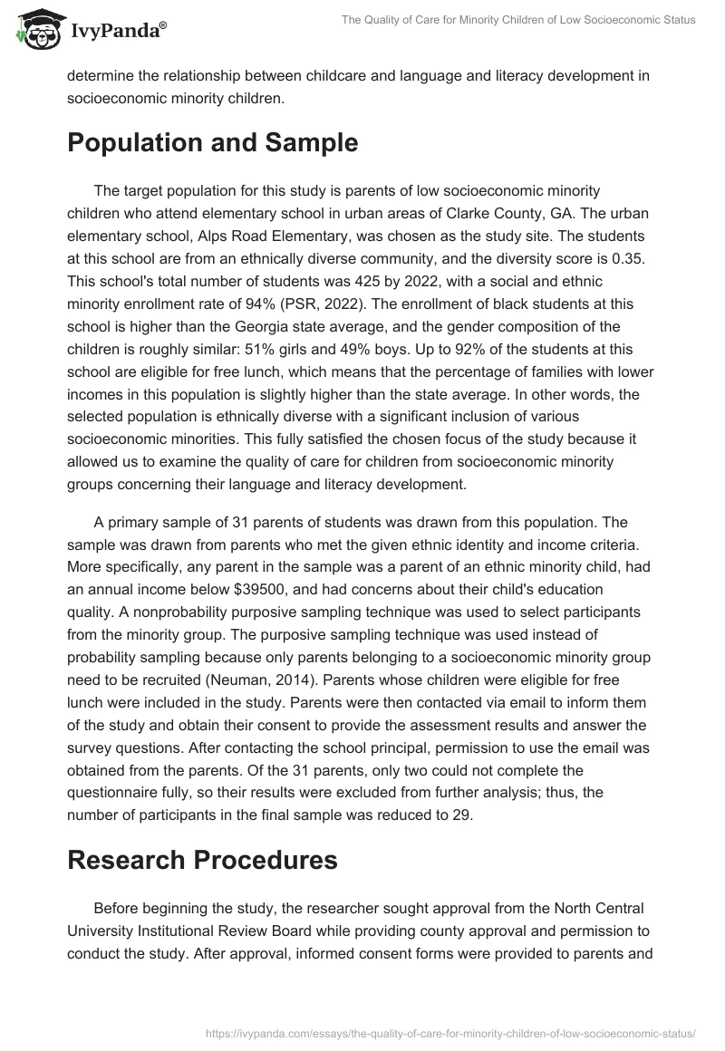 The Quality of Care for Minority Children of Low Socioeconomic Status. Page 2