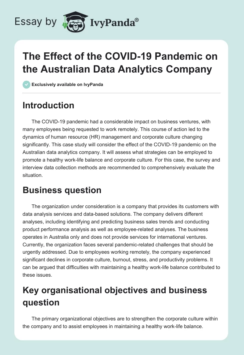 The Effect of the COVID-19 Pandemic on the Australian Data Analytics Company. Page 1