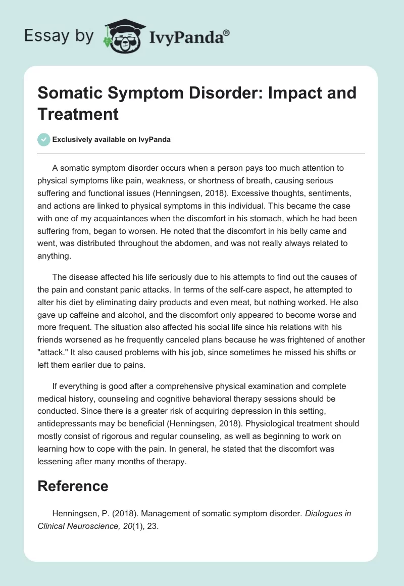 Somatic Symptom Disorder: Impact and Treatment. Page 1