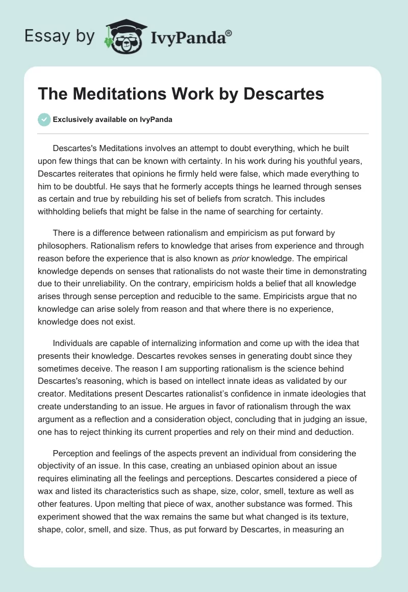 The "Meditations" Work by Descartes. Page 1