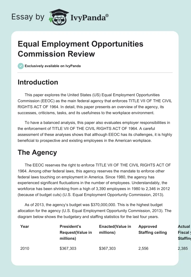 Equal Employment Opportunities Commission Review. Page 1