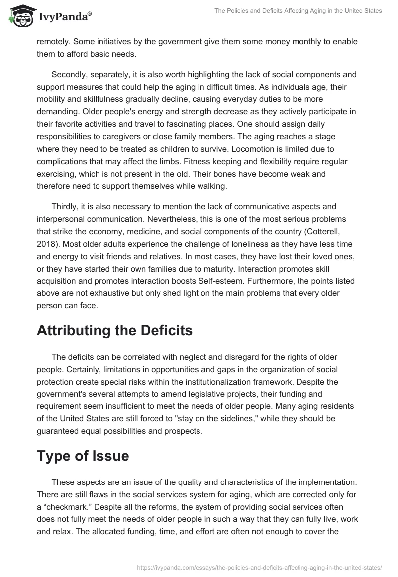 The Policies and Deficits Affecting Aging in the United States. Page 2