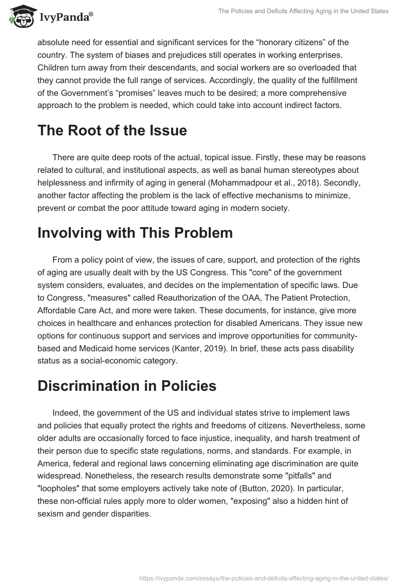 The Policies and Deficits Affecting Aging in the United States. Page 3