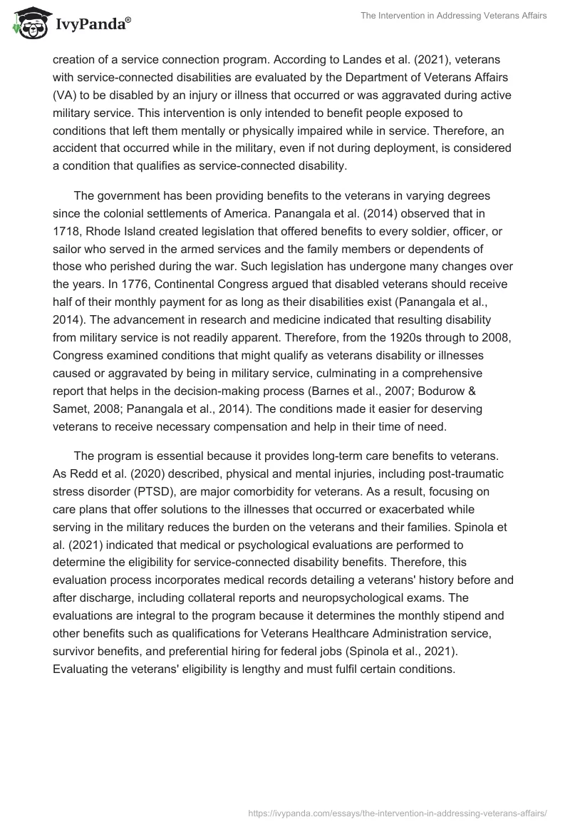 The Intervention in Addressing Veterans Affairs. Page 2