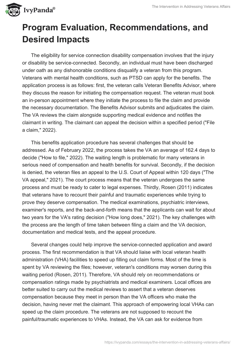The Intervention in Addressing Veterans Affairs. Page 3