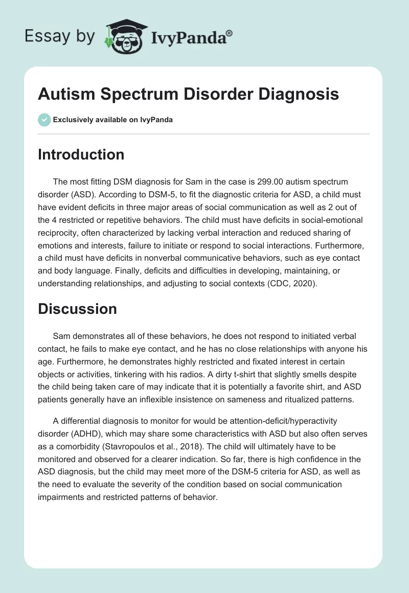 Autism Spectrum Disorder Diagnosis. Page 1