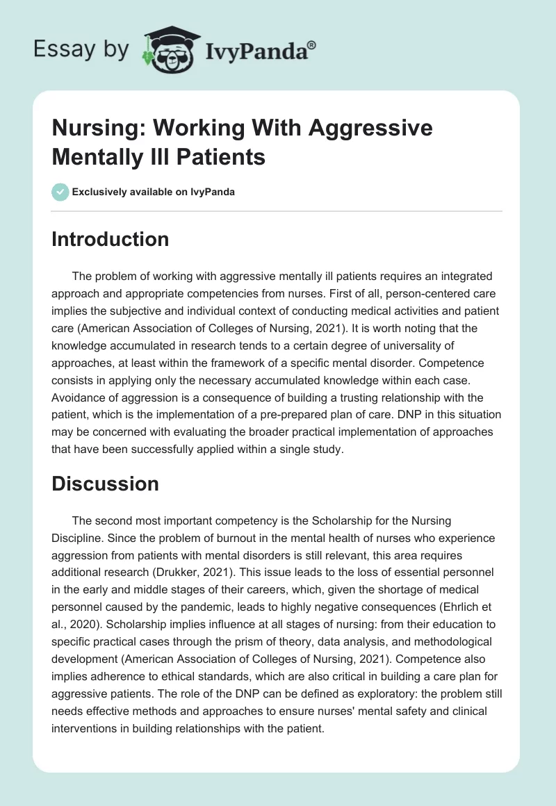 Nursing: Working With Aggressive Mentally Ill Patients. Page 1