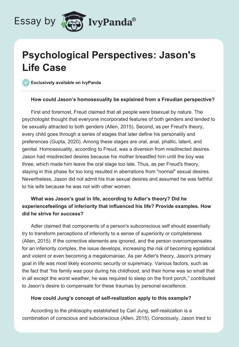 Psychological Perspectives: Jason's Life Case. Page 1