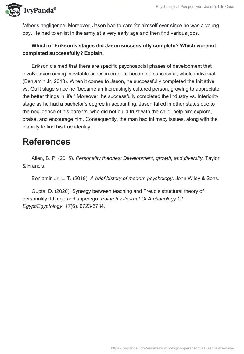 Psychological Perspectives: Jason's Life Case. Page 3